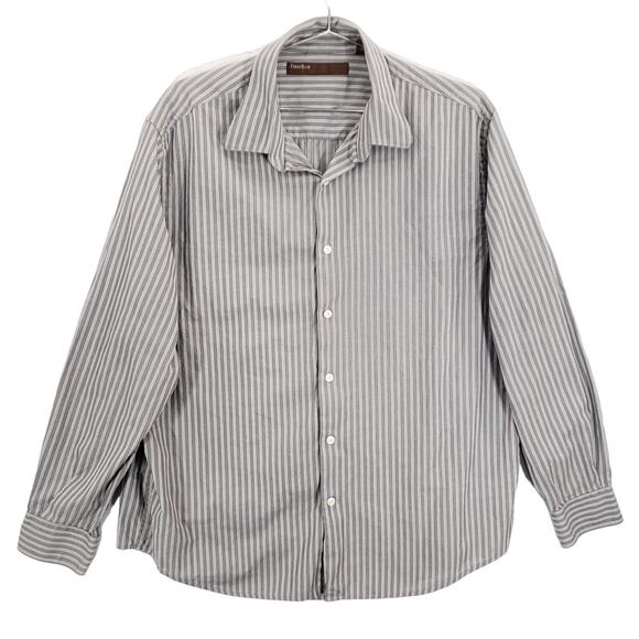 Perry Ellis Shirt Mens Extra Large Gray White Striped Casual Preppy Button Up - Picture 1 of 10